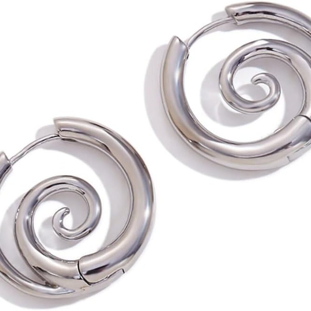 Sea Wave Spiral Hoop Earrings Silver 18K Gold Plated Chunky Round Huggie Jewelry